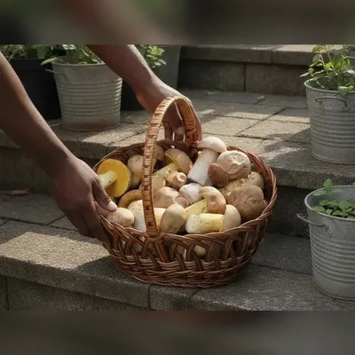Panier de champignons frais