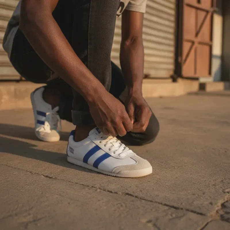 Basket blanche à bandes bleues