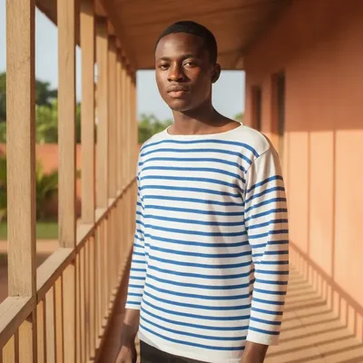 Tee-shirt manches longues rayé blanc et bleu