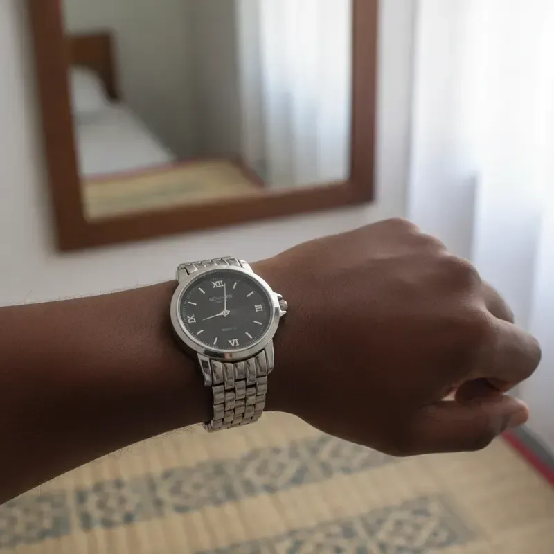 Montre homme cadran noir bracelet métal argenté